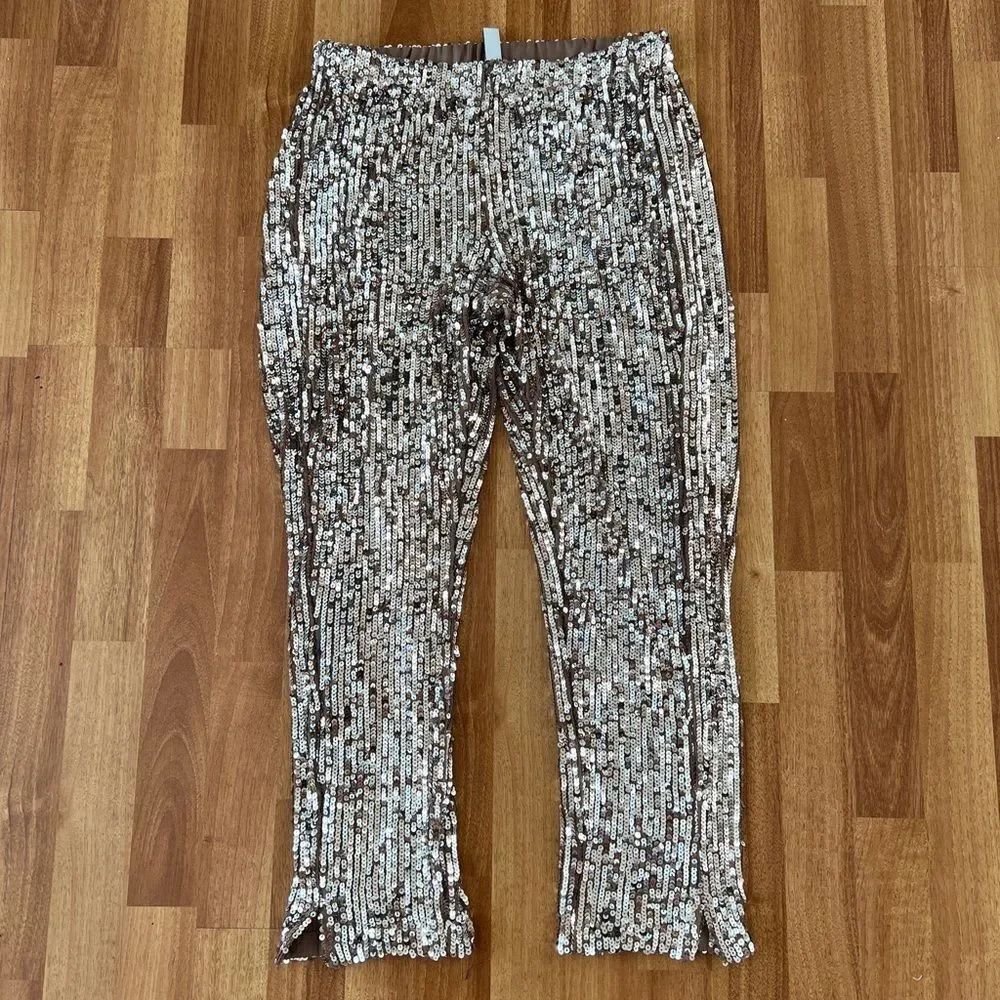 NWOT Zara tan silver sequin holiday new year limited edition legging pants M